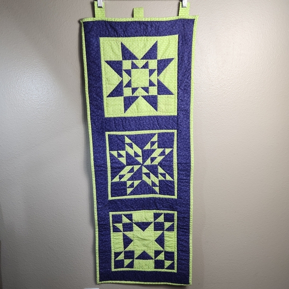 Handmade Purple/Lime Green Quilted Wall Hanging/Runner 17x44" - Picture 1 of 5